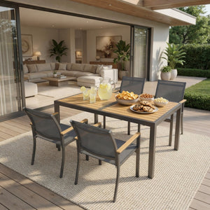 English Elm 5-piece Outdoor Aluminum Dining Set Textilene Mesh Chairs Rust Resistant Patio Table B082S00136