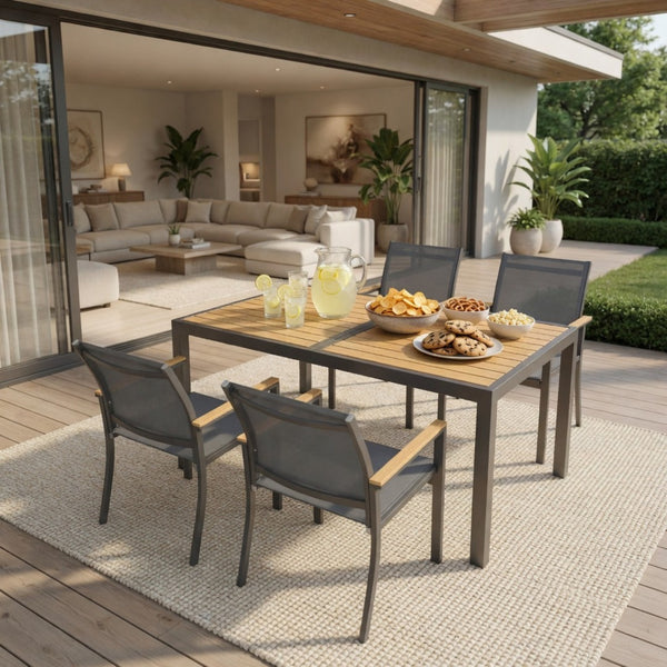 English Elm 5-piece Outdoor Aluminum Dining Set Textilene Mesh Chairs Rust Resistant Patio Table B082S00136