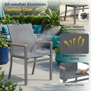 English Elm 5-piece Outdoor Aluminum Dining Set Textilene Mesh Chairs Rust Resistant Patio Table B082S00136