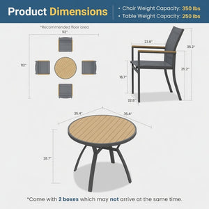 English Elm 5-Piece Outdoor Aluminum Dining Set with Round HDPS Table and Textilene Mesh Armchairs B082S00137