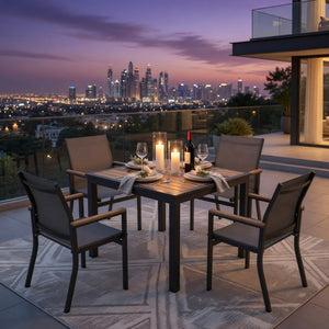 English Elm 5-Piece Aluminum Outdoor Dining Set with Textilene Mesh Chairs and Square HDPS Table B082S00138