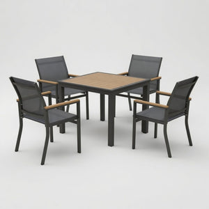 English Elm 5-Piece Aluminum Outdoor Dining Set with Textilene Mesh Chairs and Square HDPS Table B082S00138