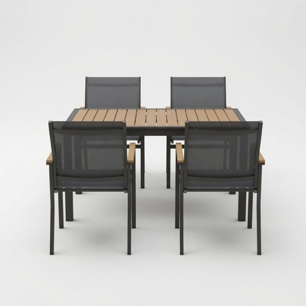 English Elm 5-Piece Aluminum Outdoor Dining Set with Textilene Mesh Chairs and Square HDPS Table B082S00138