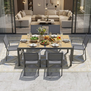 English Elm 7-piece Outdoor Dining Set Aluminum Frame Textilene Mesh Chairs Rectangular Patio Table B082S00139