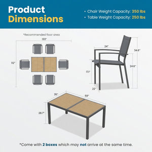 English Elm 7-piece Outdoor Dining Set Aluminum Frame Textilene Mesh Chairs Rectangular Patio Table B082S00139