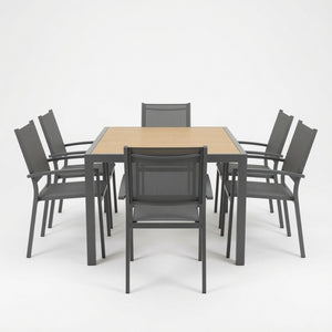 English Elm 7-piece Outdoor Dining Set Aluminum Frame Textilene Mesh Chairs Rectangular Patio Table B082S00139