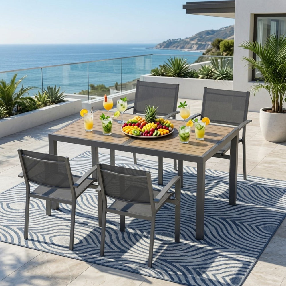 English Elm 5-piece Outdoor Dining Set Aluminum Frame Textilene Mesh Chairs All-weather Patio Garden B082S00140