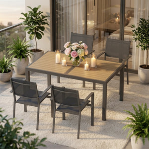 English Elm 5-piece Outdoor Dining Set Aluminum Frame Textilene Mesh Chairs All-weather Patio Garden B082S00140