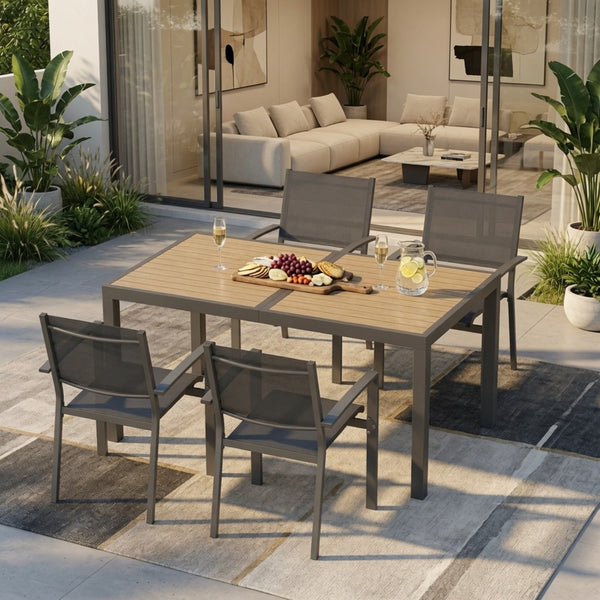 English Elm 5-piece Outdoor Dining Set Aluminum Frame Textilene Mesh Chairs All-weather Patio Garden B082S00140