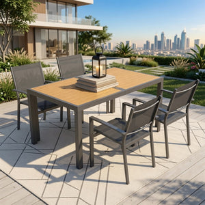 English Elm 5-piece Outdoor Dining Set Aluminum Frame Textilene Mesh Chairs All-weather Patio Garden B082S00140