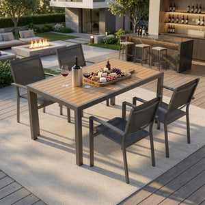 English Elm 5-piece Outdoor Dining Set Aluminum Frame Textilene Mesh Chairs All-weather Patio Garden B082S00140