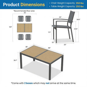 English Elm 5-piece Outdoor Dining Set Aluminum Frame Textilene Mesh Chairs All-weather Patio Garden B082S00140