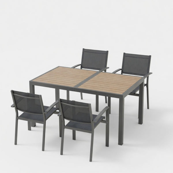 English Elm 5-piece Outdoor Dining Set Aluminum Frame Textilene Mesh Chairs All-weather Patio Garden B082S00140
