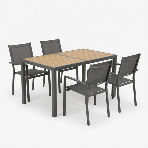 English Elm 5-piece Outdoor Dining Set Aluminum Frame Textilene Mesh Chairs All-weather Patio Garden B082S00140