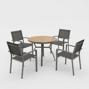 English Elm 5-Piece Outdoor Patio Dining Set with Round HDPS Table and Textilene Mesh Armchairs B082S00141