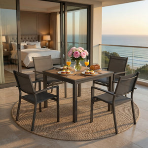 English Elm 5-Piece Outdoor Grey Aluminum Dining Set with Textilene Mesh Chairs for Patio or Deck B082S00142