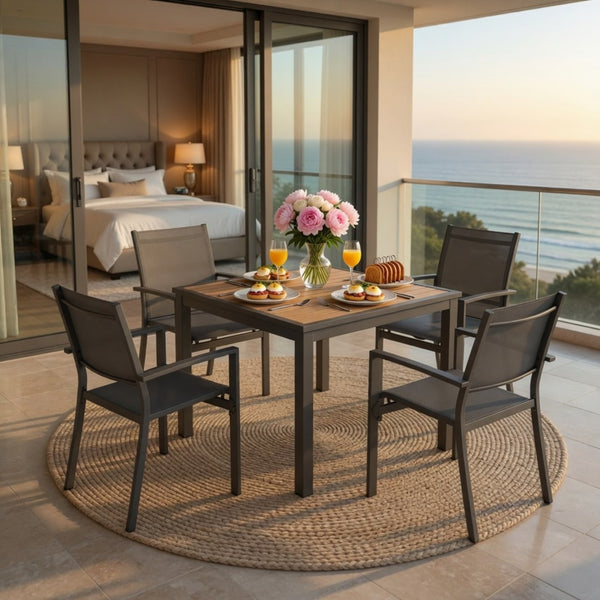 English Elm 5-Piece Outdoor Grey Aluminum Dining Set with Textilene Mesh Chairs for Patio or Deck B082S00142