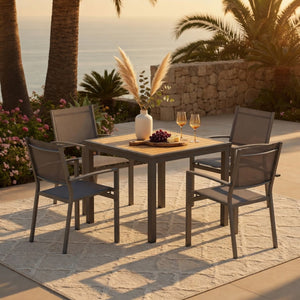 English Elm 5-Piece Outdoor Grey Aluminum Dining Set with Textilene Mesh Chairs for Patio or Deck B082S00142
