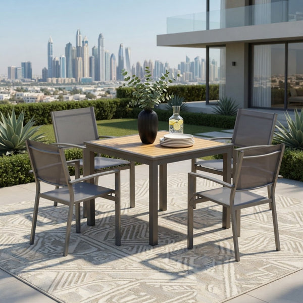 English Elm 5-Piece Outdoor Grey Aluminum Dining Set with Textilene Mesh Chairs for Patio or Deck B082S00142