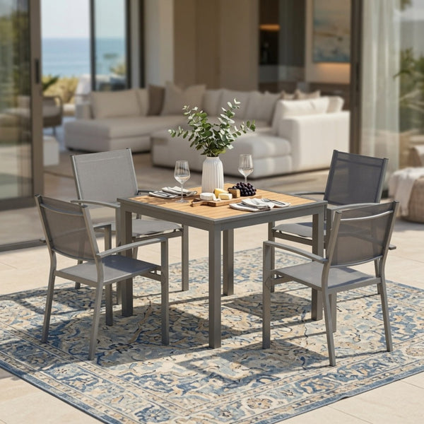 English Elm 5-Piece Outdoor Grey Aluminum Dining Set with Textilene Mesh Chairs for Patio or Deck B082S00142