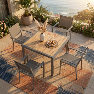 English Elm 5-Piece Outdoor Grey Aluminum Dining Set with Textilene Mesh Chairs for Patio or Deck B082S00142