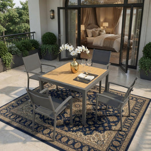 English Elm 5-Piece Outdoor Grey Aluminum Dining Set with Textilene Mesh Chairs for Patio or Deck B082S00142