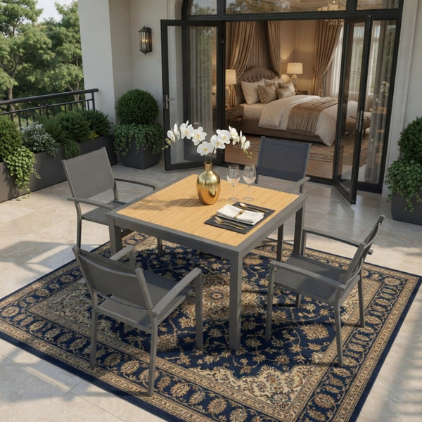 English Elm 5-Piece Outdoor Grey Aluminum Dining Set with Textilene Mesh Chairs for Patio or Deck B082S00142