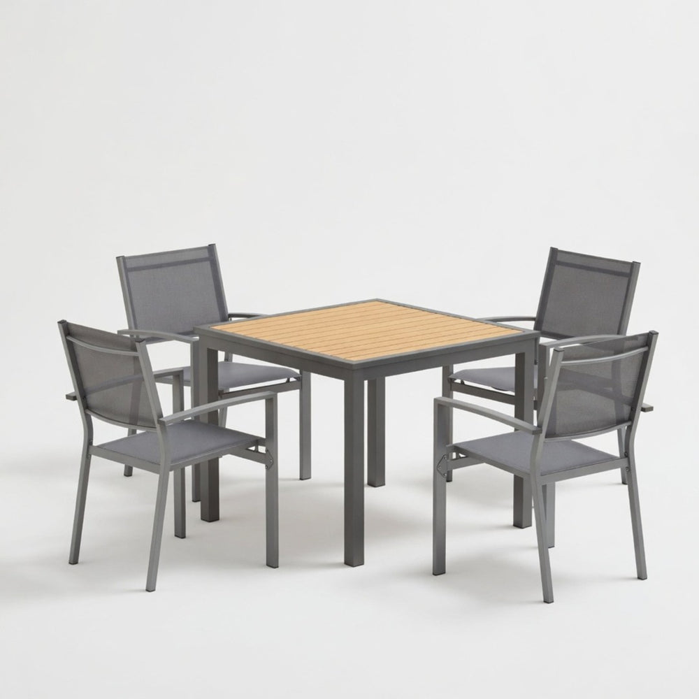 English Elm 5-Piece Outdoor Grey Aluminum Dining Set with Textilene Mesh Chairs for Patio or Deck B082S00142
