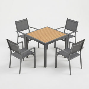 English Elm 5-Piece Outdoor Grey Aluminum Dining Set with Textilene Mesh Chairs for Patio or Deck B082S00142