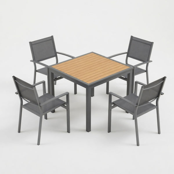 English Elm 5-Piece Outdoor Grey Aluminum Dining Set with Textilene Mesh Chairs for Patio or Deck B082S00142
