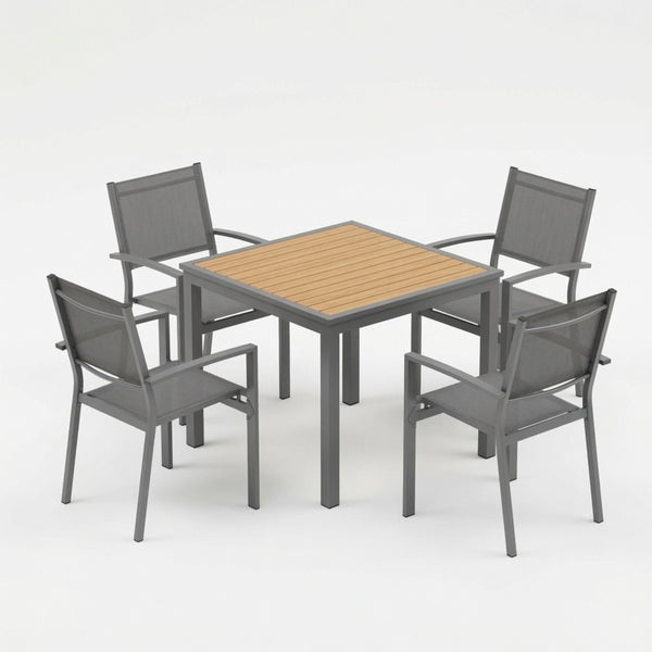 English Elm 5-Piece Outdoor Grey Aluminum Dining Set with Textilene Mesh Chairs for Patio or Deck B082S00142