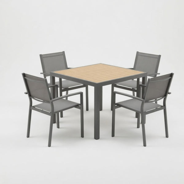 English Elm 5-Piece Outdoor Grey Aluminum Dining Set with Textilene Mesh Chairs for Patio or Deck B082S00142