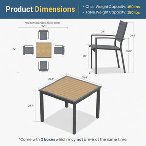 English Elm 5-Piece Outdoor Grey Aluminum Dining Set with Textilene Mesh Chairs for Patio or Deck B082S00142