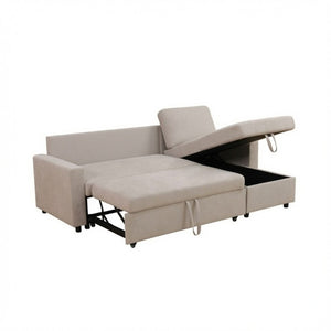 English Elm 83.6 Inch Flannel Sectional Sleeper Sofa with Reversible Chaise and Hidden Storage B082S00143