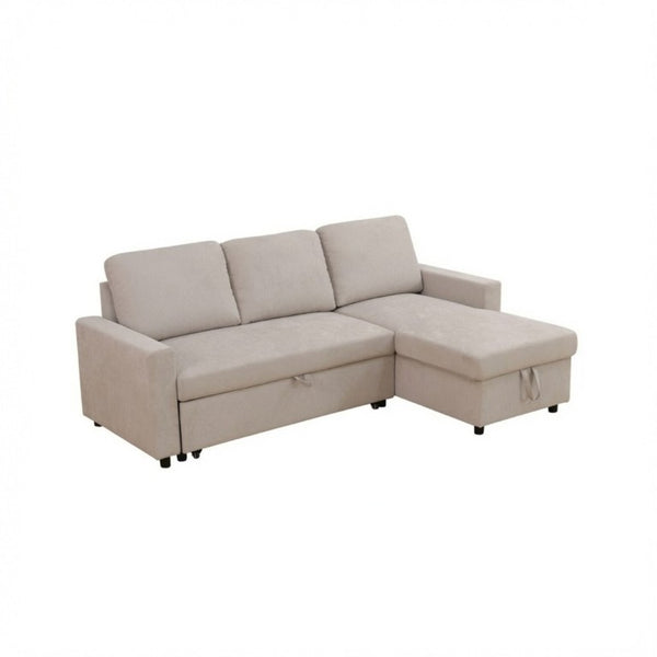 English Elm 83.6 Inch Flannel Sectional Sleeper Sofa with Reversible Chaise and Hidden Storage B082S00143