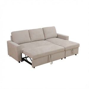 English Elm 83.6 Inch Flannel Sectional Sleeper Sofa with Reversible Chaise and Hidden Storage B082S00143