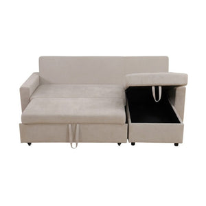 English Elm 83.6 Inch Flannel Sectional Sleeper Sofa with Reversible Chaise and Hidden Storage B082S00143