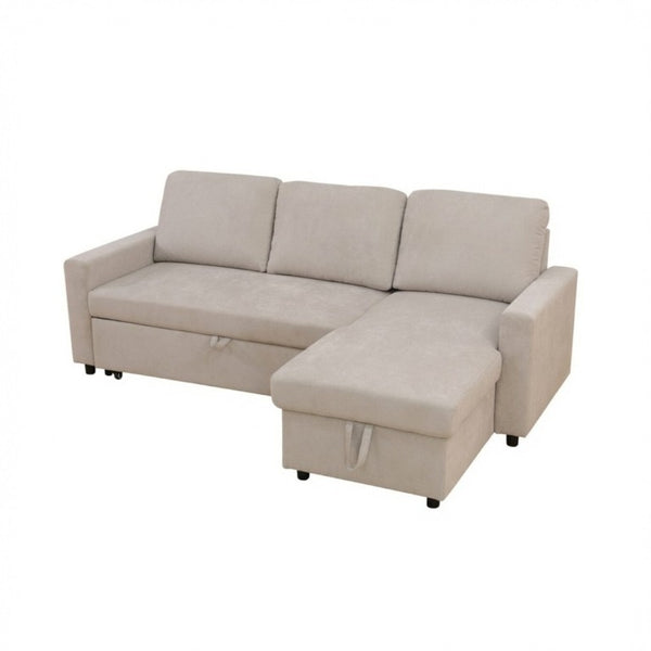 English Elm 83.6 Inch Flannel Sectional Sleeper Sofa with Reversible Chaise and Hidden Storage B082S00143