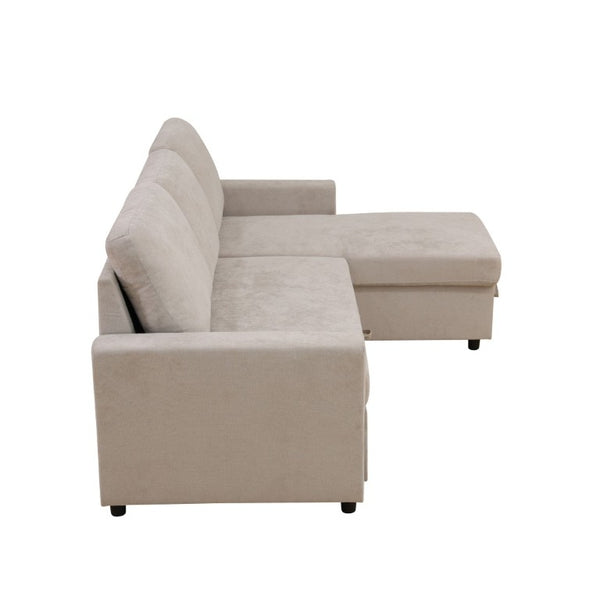 English Elm 83.6 Inch Flannel Sectional Sleeper Sofa with Reversible Chaise and Hidden Storage B082S00143