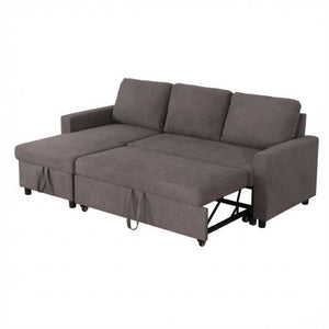 English Elm 83.6 Inch Flannel Sectional Sleeper Sofa with Hidden Chaise Storage for Living Rooms Dark Brown B082S00144