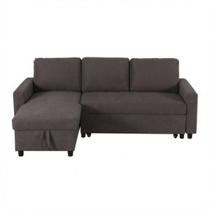 English Elm 83.6 Inch Flannel Sectional Sleeper Sofa with Hidden Chaise Storage for Living Rooms Dark Brown B082S00144