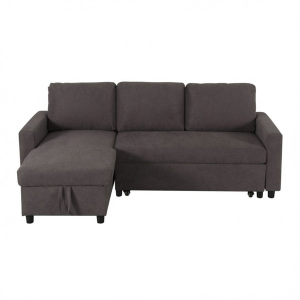 English Elm 83.6 Inch Flannel Sectional Sleeper Sofa with Hidden Chaise Storage for Living Rooms Dark Brown B082S00144