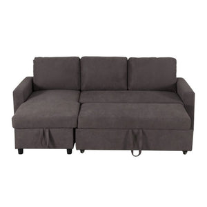 English Elm 83.6 Inch Flannel Sectional Sleeper Sofa with Hidden Chaise Storage for Living Rooms Dark Brown B082S00144
