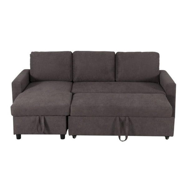 English Elm 83.6 Inch Flannel Sectional Sleeper Sofa with Hidden Chaise Storage for Living Rooms Dark Brown B082S00144