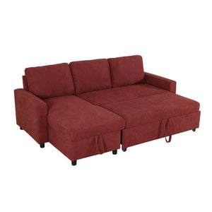 English Elm 83.6 Inch Flannel Sectional Sleeper Sofa with Hidden Chaise Storage for Living Rooms Red B082S00145