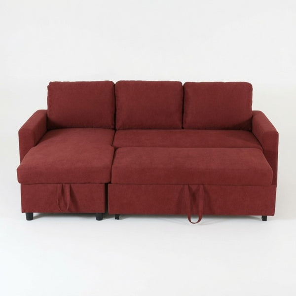 English Elm 83.6 Inch Flannel Sectional Sleeper Sofa with Hidden Chaise Storage for Living Rooms Red B082S00145