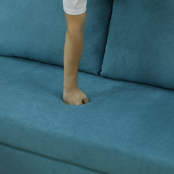 English Elm 83.6 Inch Flannel Sectional Sleeper Sofa with Hidden Chaise Storage for Living Rooms Blue B082S00146