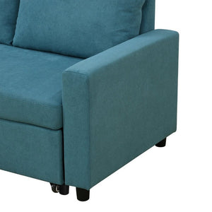 English Elm 83.6 Inch Flannel Sectional Sleeper Sofa with Hidden Chaise Storage for Living Rooms Blue B082S00146