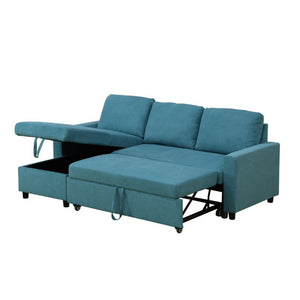 English Elm 83.6 Inch Flannel Sectional Sleeper Sofa with Hidden Chaise Storage for Living Rooms Blue B082S00146