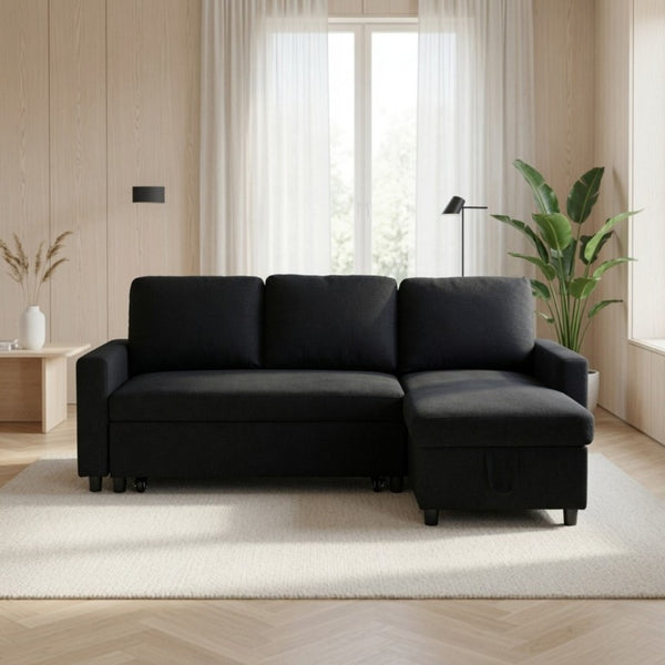 English Elm 83.6 Inch Flannel Sectional Sleeper Sofa with Hidden Chaise Storage and Reversible Layout B082S00147